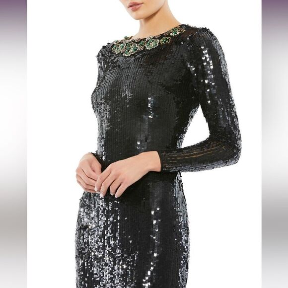 Mac Duggal  Beaded Neckline Sequins Black 
Long Sleeve Dress.Size 6 - Picture 4 of 16